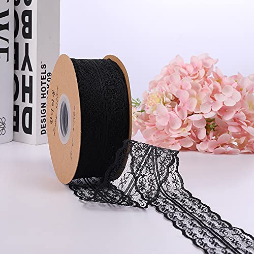 Spitzenbordüre Vintage Spitzenband Spitze-Borten Dekoband Zierband Geschenkband Spitzenborte Spitzenbesatz für Hochzeit Tischdeko DIY Nähen Basteln Scrapbooking Geschenkbox (45mx4.5cm),Schwarz von Duories