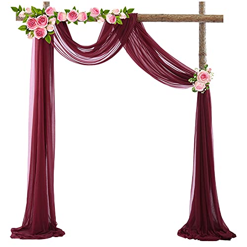 Tüll Fotovorhang Hintergrund Vorhäng,Hochzeitsbogen Deko Tüllstoff Hochzeit Bogenvorhäng Freihandbogen Querbehang Deko Gardinen Vorhang für Babyparty Party Hochzeit Torbogen Zeremonie,70*550cm Rotwein von Duories