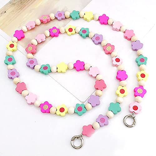 Universale Bunte Blumen Holzperlen Handykette Taschenkette,Handy Lanyard Handy Hülle Anhänger Handgelenkschlaufe Kette Handy Umhängeband Hängen Chain Perlen Telefon Kette Trageriemen für Handy Tasche von Duories