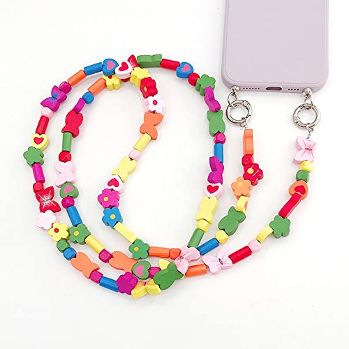 Universale Bunte Holzperlen Handykette Taschenkette,Handy Lanyard Handy Hülle Anhänger Handgelenkschlaufe Kette Handy Umhängeband Hängen Chain Perlen Telefon Kette Trageriemen für Handy Tasche von Duories