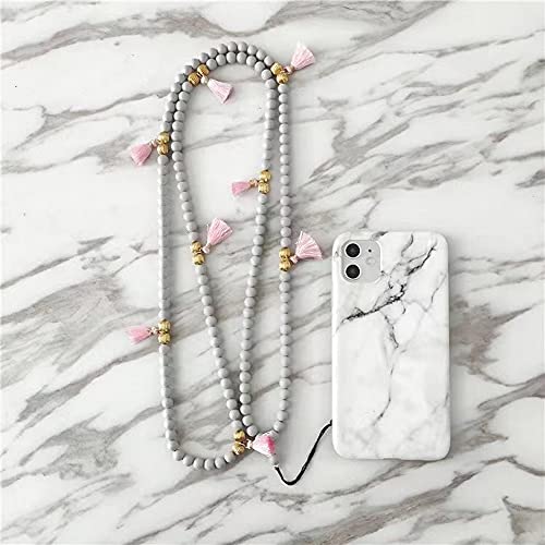 Universale Handykette Umhängeband Lanyard,Böhmische Bunte Perlenkette Handy Halsband Schlüsselband mit Quasten,Telefon Anhänger Hängende Schnur Handy Schmuck Mobile Phone Chain für Frauen Damen,Grau von Duories