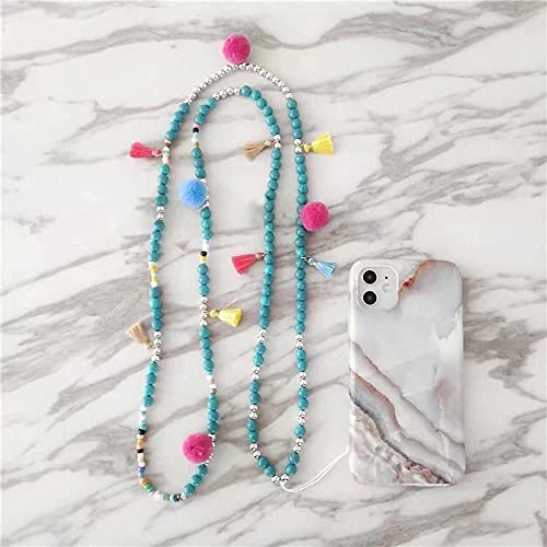 Universale Handykette Umhängeband Lanyard,Böhmische Bunte Perlenkette Handy Halsband Schlüsselband mit Quasten,Telefon Anhänger Hängende Schnur Handy Schmuck Mobile Phone Chain für Frauen Damen,Blau von Duories