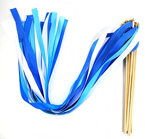 Zauberstäbe mit Band Glocken,20 Stück Luftschlangen Seide Fee Stick,Wedding Twirling Streamers Ribbon Wedding Wands Stick für Hochzeit Partys Babypartys Geburtstag Urlaub Feiern Weihnachten,Blau von Duories