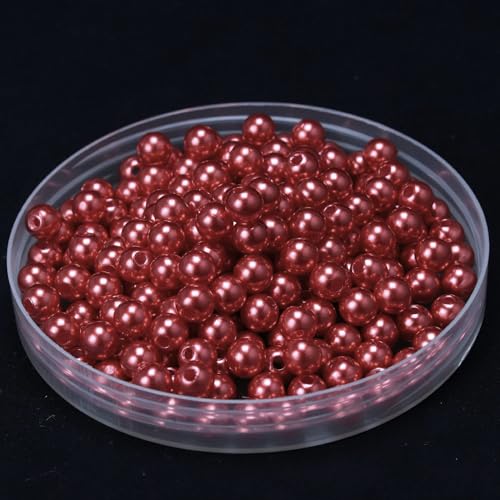 ca.450 STK 8mm Runde Perlen zum Basteln, Kunststoffperlen Bunte Bastelperlen Perlen,Perlen zum Auffädeln für DIY Schmuck Zubehör, Streudeko Deko Perlen für Hochzeit Taufe Party Tischdeko,Dunkelrot von Duories
