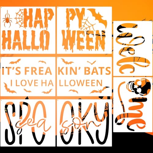 8 Stück Halloween-Schablonen für Türmatten, wiederverwendbare Halloween-Willkommens-Schablone zum Malen auf Veranda, Holzschild, Fußmatte, Basteln von Duozea