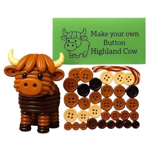 Diys Button Highland Cow Craft Kit, Niedliche Tiere Knopfe Weihnachtsbaum Ornament, Lustige Highland Cow Hanging Knöpfe Ornamente Machen Set Für Urlaubsstrumpffüller, Heimfenster Hängedekoration von Duqulle