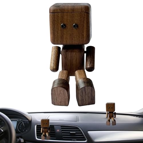 Duqulle Schüttelnde Holzfigur, Lustige Holzpuppe Mit Wackelnden Füßen, Schwingende Dekoration Fürs Armaturenbrett, Autozubehör, Holzroboter-Dekoration, Niedliche Ornamentes Für Reisen Und Zuhause von Duqulle
