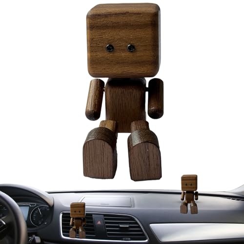 Duqulle Schüttelnde Holzfigur, Lustige Holzpuppe Mit Wackelnden Füßen, Schwingende Dekoration Fürs Armaturenbrett, Autozubehör, Holzroboter-Dekoration, Niedliche Ornamentes Für Reisen Und Zuhause von Duqulle