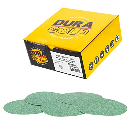 DuraGold Premium 12,7 cm grüne Folienschleifscheiben – 80er Körnung (Box mit 50 Stück) – KlettverschlussSchleifpapier für DASchleifmaschinen, Veredelung von groben Schnittschleifmittel – Sand von Dura-Gold