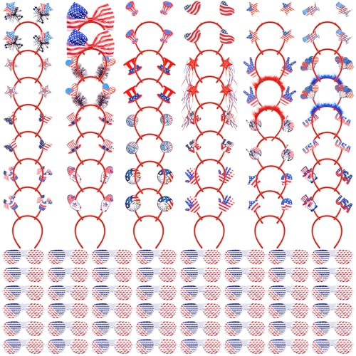Duraaamo 96 Stück patriotische Partygeschenke zum 4. Juli, inklusive 48 Stück patriotischem Design aus Kunststoff mit Auslösern, 48 Stück patriotische Kopf-Bopper, Stirnband für Unabhängigkeitstag Duraaamo 96 Stück patriotische Partygeschenke zum 4. Juli, inklusive 48 Stück patriotischem Design aus Kunststoff mit Auslösern, 48 Stück patriotische Kopf-Bopper, Stirnband für Unabhängigkeitstag von Duraaamo