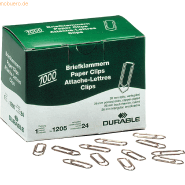 Durable Büroklammern 26mm verkupfert VE=1000 Stück von Durable