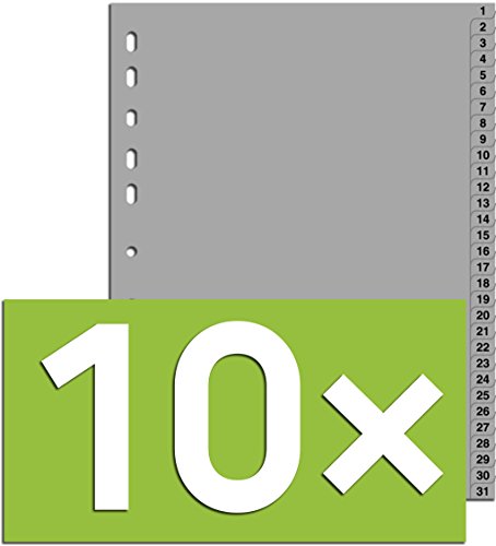 10er Packung Durable Hunke & Jochheim Register 1-31, (PP, DIN A4, 215/230 x 297 mm) 31 Blatt grau (10, Register 1-31) von Durable