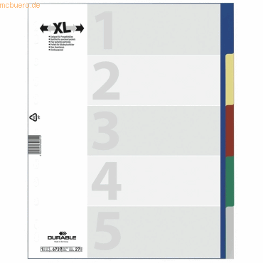 20 x Durable Register A4+ blanko PP 5-teilig farbig 20 x Durable Register A4+ blanko PP 5-teilig farbig von Durable