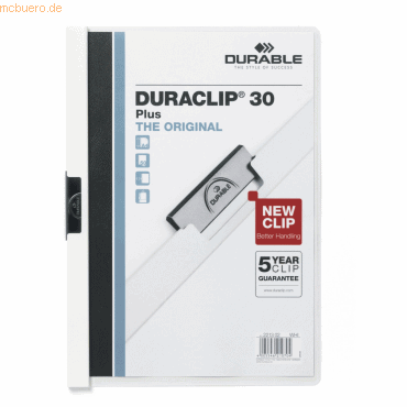 25 x Durable Klemmmappe Duraclip Plus Hartfolie bis 30 Blatt A4 weiß von Durable