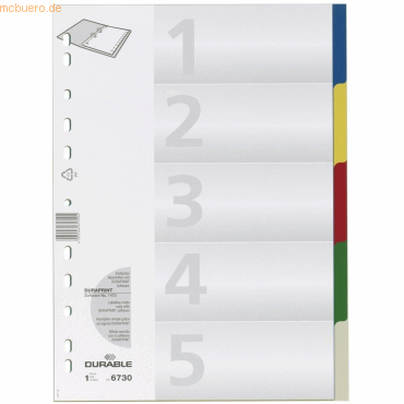 Durable Register A4 blanko PP 5-teilig farbig von Durable