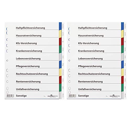 2er Pack DURABLE Versicherungsregister/6741-27 DIN A4 farbiger Ablauf Hartfolie 2er Pack DURABLE Versicherungsregister/6741-27 DIN A4 farbiger Ablauf Hartfolie von Durable