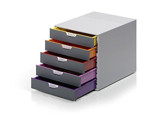 2er Pack Durable 760527 Schubladenboxen Varicolor 5, mit 5 Fächern, farbiger Ablauf (2, Schubladenbox 5 Schübe) von Durable