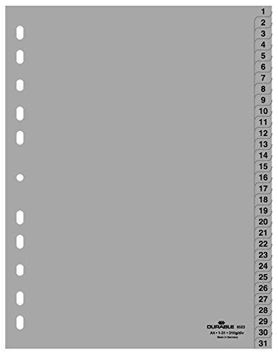 2er Pack Durable Hunke & Jochheim Register 1 - 31, (PP, DIN A4, 215/230 x 297 mm) 31 Blatt grau (2, Register 1 - 31) von Durable