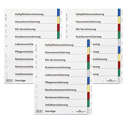 3er Pack DURABLE Versicherungsregister/6741-27 DIN A4 farbiger Ablauf Hartfolie 3er Pack DURABLE Versicherungsregister/6741-27 DIN A4 farbiger Ablauf Hartfolie von Durable