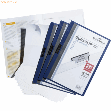 Durable Bewerbungsset Duraclip dunkelblau VE=3 Klemmmappen + Zubehör von Durable