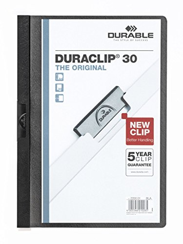DURABLE 220001 Hunke & Jochheim Klemm-Mappe DURACLIP Original30,Hartfolie,bis30Blatt,transparent/schwarz, 1 Stück von Durable