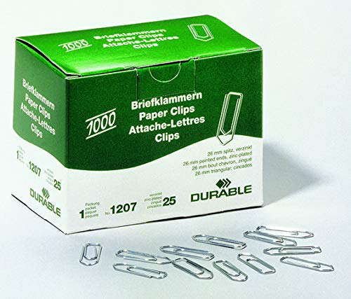 DURABLE Büroklammern, verzinkt, spitz, 26 mm, Sie erhalten 1 Packung, Packungsinhalt: 1000 Stück DURABLE Büroklammern, verzinkt, spitz, 26 mm, Sie erhalten 1 Packung, Packungsinhalt: 1000 Stück von Durable