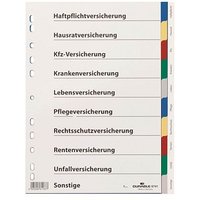 DURABLE Ordnerregister Vollformat blanko mit Deckblatt Versicherungen 2x blau, 2x gelb, 2x rot, 2x grün, 2x grau 10-teilig, 1 Satz von Durable