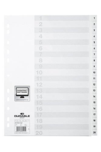 DURABLE Hunke & Jochheim Register, PP, 1 - 20, weiß, DIN A4, 215/230 x 297 mm, 20 Blatt von Durable