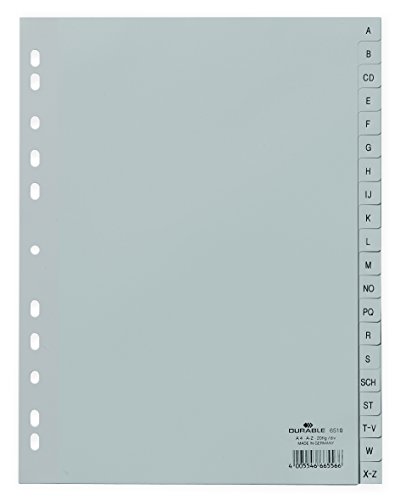 DURABLE Hunke & Jochheim Register, PP, A - Z, grau, A4 volldeckend, 215/230 x 297 mm, 20 Blatt, 1 Stück von Durable