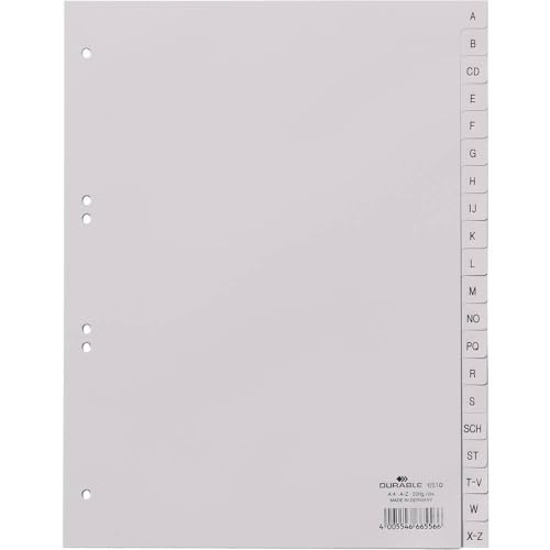 DURABLE Hunke & Jochheim Register, PP, A - Z, grau, A4 volldeckend, 215/230 x 297 mm, 20 Blatt, 1 Stück DURABLE Hunke & Jochheim Register, PP, A - Z, grau, A4 volldeckend, 215/230 x 297 mm, 20 Blatt, 1 Stück von Durable