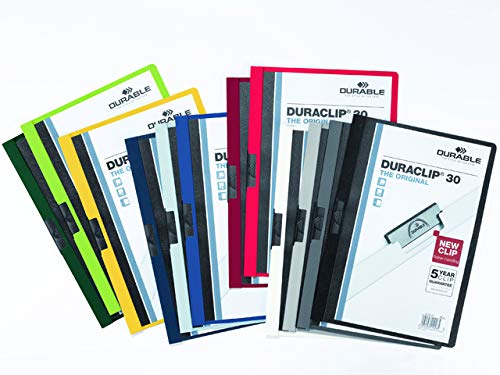 DURABLE Klemmmappe DURACLIP®, Hartfolie, A4, für: 30 Blatt, sortiert (25 Stück), Sie erhalten 1 Packung á 25 Stück von Durable