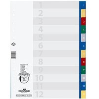 DURABLE Ordnerregister Vollformat 1-12 blau, gelb, rot, grün, grau 12-teilig, 1 Satz von Durable