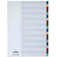 DURABLE Ordnerregister Vollformat blanko blau, gelb, rot, grün, grau 20-teilig, 1 Satz von Durable