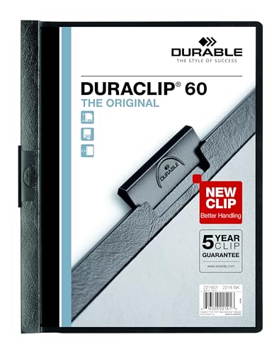 DURABLE Report Cover with DURACLIP, Letter-size, Holds Up to 60 Pages, Clear Cover/Black, 25 per Box (221401BX) von Durable