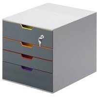 DURABLE Schubladenbox VARICOLOR® SAFE  dunkelgrau mit bunten Farblinien 760627, DIN C4 mit 4 Schubladen von Durable