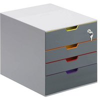 DURABLE Schubladenbox VARICOLOR® SAFE  dunkelgrau mit bunten Farblinien 760627, DIN C4 mit 4 Schubladen von Durable