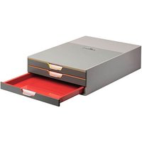 DURABLE Schubladenbox VARICOLOR®  dunkelgrau mit bunten Farblinien 760327, DIN C4 mit 3 Schubladen von Durable