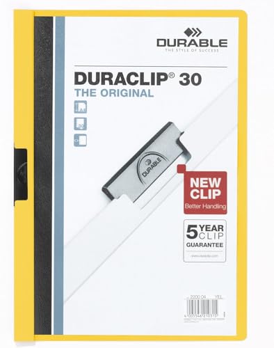 Durable Klemm-Mappe Duraclip Original 30 (für 1-30 Blatt A4), 25 Stück, gelb, 220004 von Durable