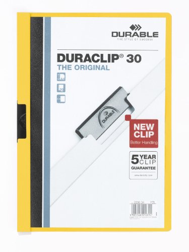 Durable Klemm-Mappe Duraclip Original 30 (für 1-30 Blatt A4), 25 Stück, gelb, 220004 von Durable