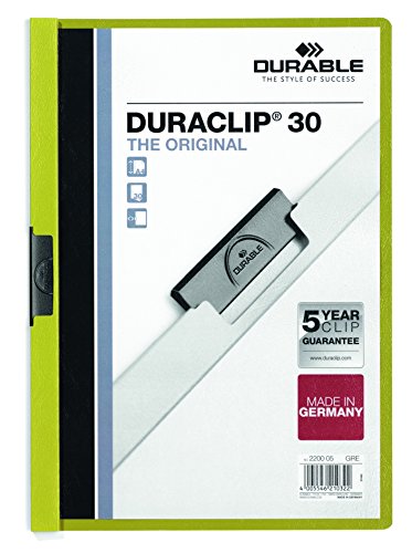 Durable Klemm-Mappe Duraclip Original 30 (für 1-30 Blatt A4), 25 Stück, grün, 220005 von Durable