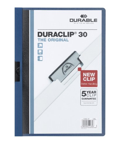 Durable Klemm-Mappe Duraclip Original 30 (für 1-30 Blatt A4), dunkelblau, 220007, 25 Stück von Durable