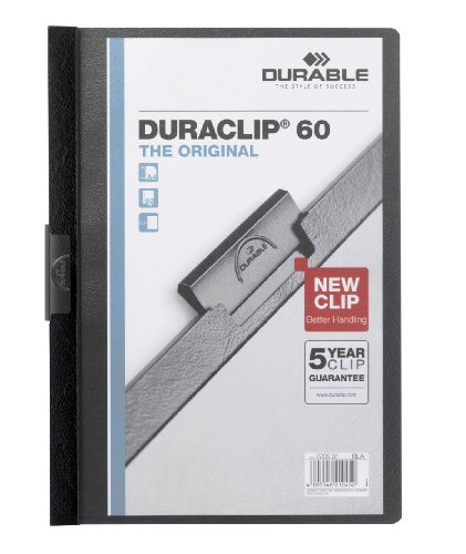 Durable Klemm-Mappe Duraclip Original 60 (für 1-60 Blatt A4), 25 Stück, schwarz, 220901 von Durable