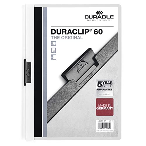 Durable 220902 Duraclip Klemm-Mappe, A4, 6 mm, weiß, 60 Sheets von Durable