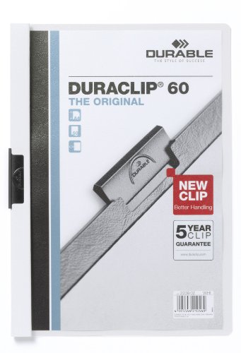 Durable Klemm-Mappe Duraclip Original 60 (für 1-60 Blatt A4), 25 Stück, weiß, 220902 von Durable