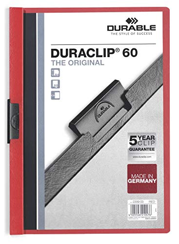 Durable Klemm-Mappe Duraclip Original 60 (für 1-60 Blatt A4), 25 Stück, rot, 220903 von Durable