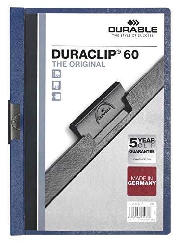 Durable Klemm-Mappe Duraclip Original 60 (für 1-60 Blatt A4), 25 Stück, dunkelblau, 220907 von Durable