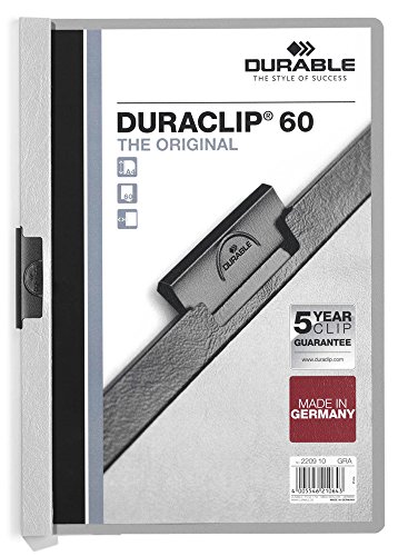 Durable Klemm-Mappe Duraclip Original 60 (für 1-60 Blatt A4), 25 Stück, grau, 220910 von Durable