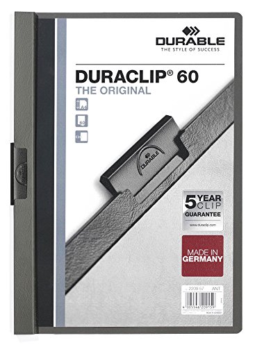 Durable Klemm-Mappe Duraclip Original 60 (für 1-60 Blatt A4), 25 Stück, anthrazit/grau, 220957 von Durable