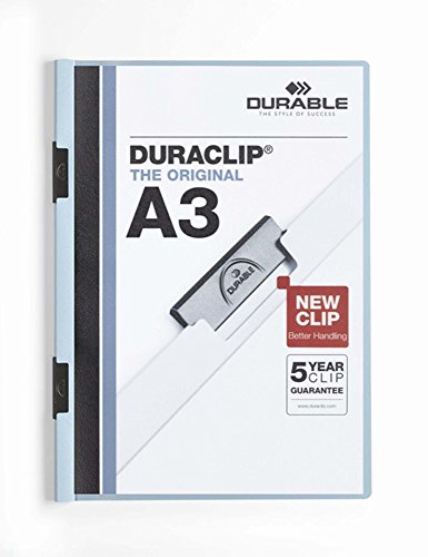 Durable Klemm-Mappe Duraclip A3, Hartfolie, bis 60 Blatt A3, blau, 10er Pack, 221806 von Durable
