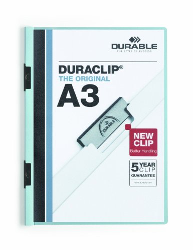 Durable Klemm-Mappe Duraclip A3, Hartfolie, bis 60 Blatt A3, blau, 10er Pack, 221806 von Durable